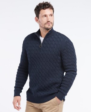 Barbour Cable Knit Half Zip Jumper σκουρο μπλε | BABO88502