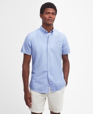 Barbour Crest Poplin Tailored Short-sleeved Shirt μπλε | BABO87709