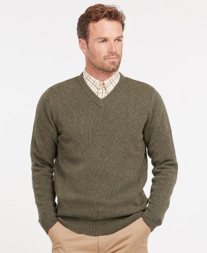 Barbour Nelson Essential V Neck Jumper Ελιά | BABO88515