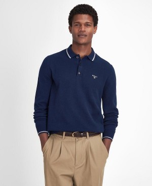 Barbour Nocton Knitted Long-sleeved Polo Shirt σκουρο μπλε | BABO88680