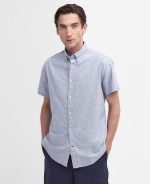 Barbour Oxford Tailored Short Sleeve Shirt σκούρο μπλε | BABO87715
