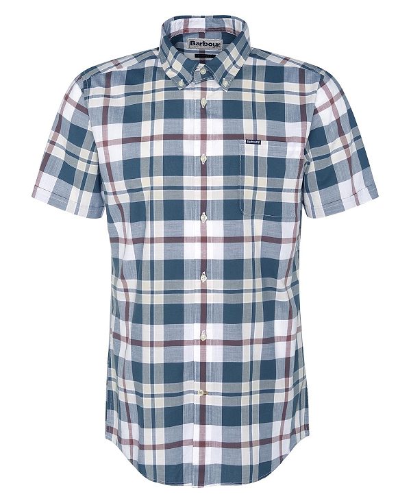 Barbour Applecross Tailored Short-sleeved Shirt μπλε | BABO87780