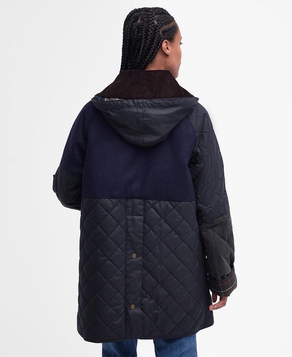 Barbour Barbour X Ganni Short Burghley Quilted Wax Jacket σκουρο μπλε | BABO89184