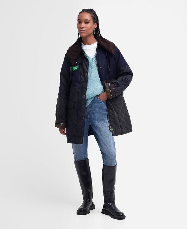 Barbour Barbour X Ganni Short Burghley Quilted Wax Jacket σκουρο μπλε | BABO89184