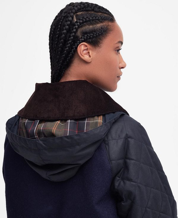 Barbour Barbour X Ganni Short Burghley Quilted Wax Jacket σκουρο μπλε | BABO89184
