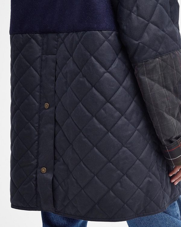 Barbour Barbour X Ganni Short Burghley Quilted Wax Jacket σκουρο μπλε | BABO89184