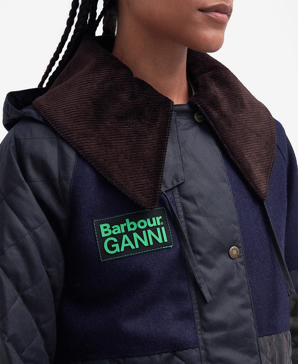Barbour Barbour X Ganni Short Burghley Quilted Wax Jacket σκουρο μπλε | BABO89184