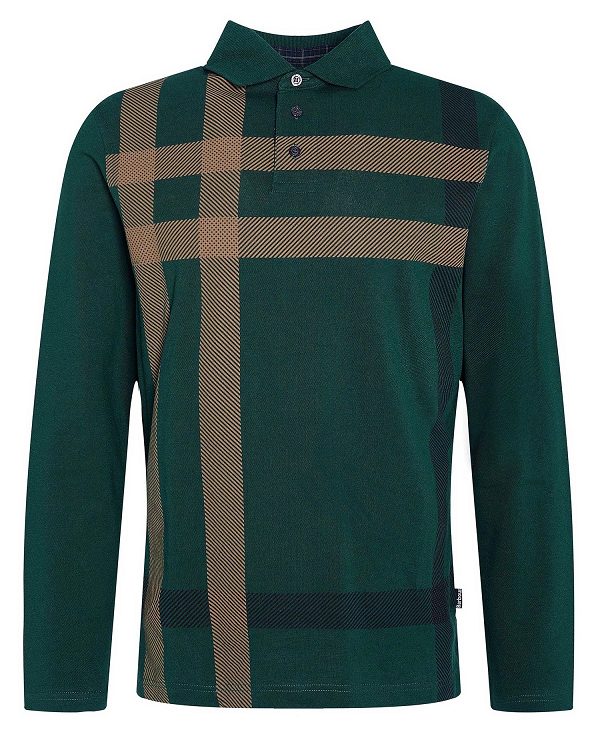 Barbour Blaine Tartan Long-sleeved Polo Shirt πρασινο | BABO88224