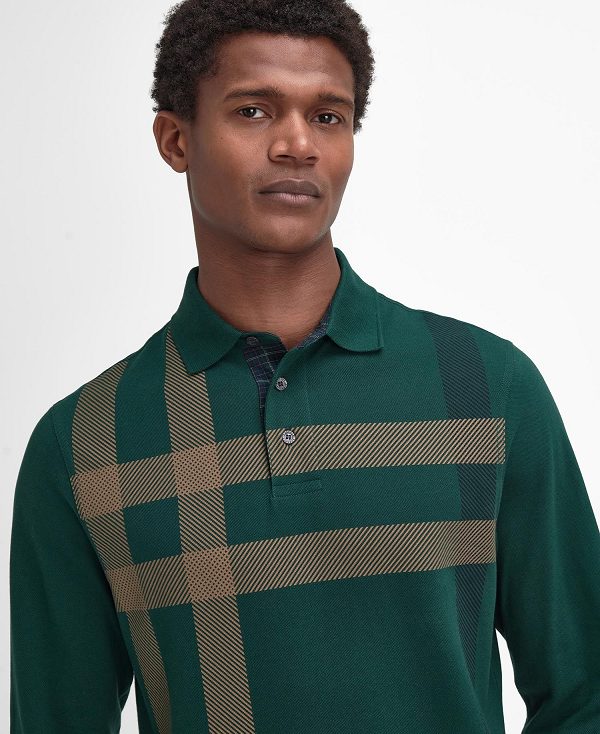 Barbour Blaine Tartan Long-sleeved Polo Shirt πρασινο | BABO88224