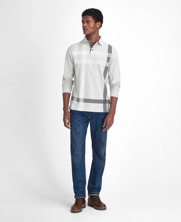 Barbour Blaine Tartan Long-sleeved Polo Shirt γκρι | BABO88243