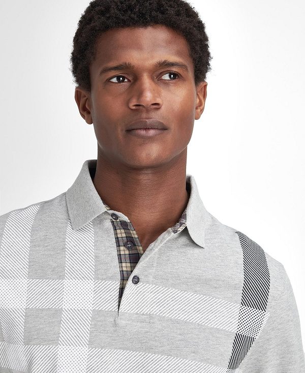Barbour Blaine Tartan Long-sleeved Polo Shirt γκρι | BABO88243