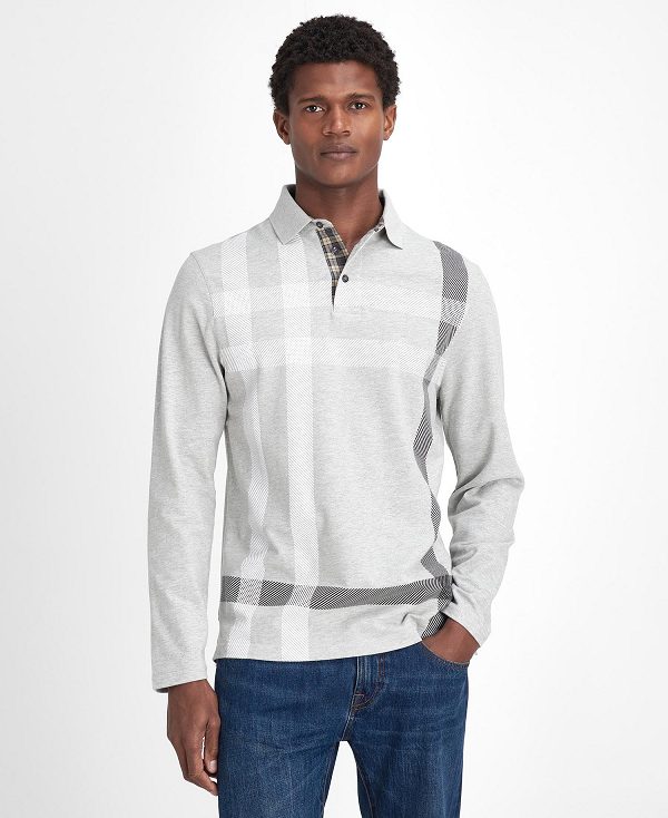 Barbour Blaine Tartan Long-sleeved Polo Shirt γκρι | BABO88243