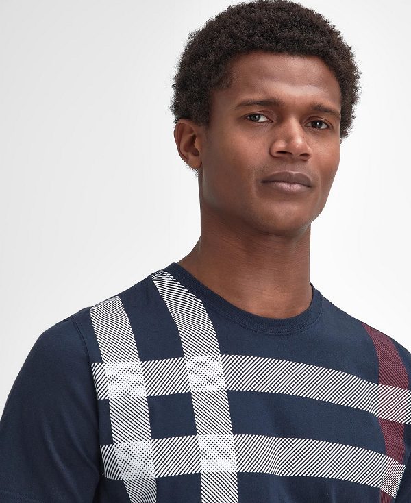 Barbour Blaine Tartan T-shirt σκουρο μπλε | BABO88409