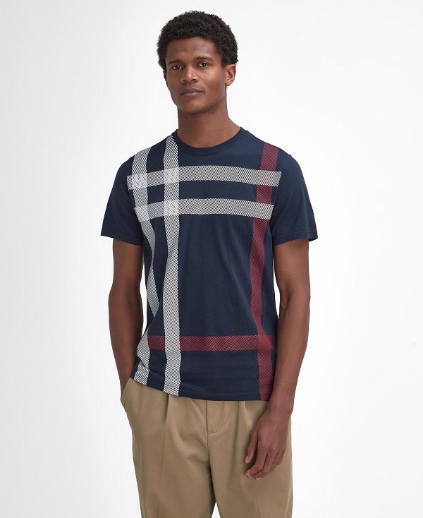 Barbour Blaine Tartan T-shirt σκουρο μπλε | BABO88409