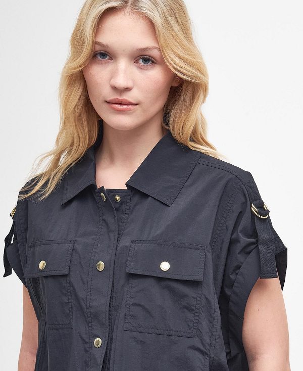 Barbour Carla Oversized Short-sleeved Shirt μαυρα | BABO89498