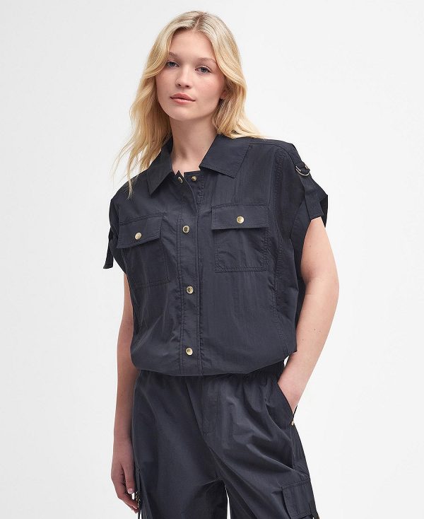 Barbour Carla Oversized Short-sleeved Shirt μαυρα | BABO89498