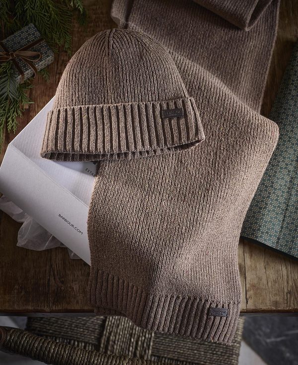 Barbour Carlton Fleck Beanie & Scarf Gift Set Μπεζ | BABO89112