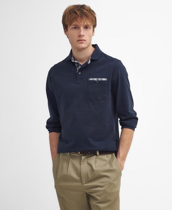 Barbour Corpatch Long-sleeved Polo Shirt σκουρο μπλε | BABO88245