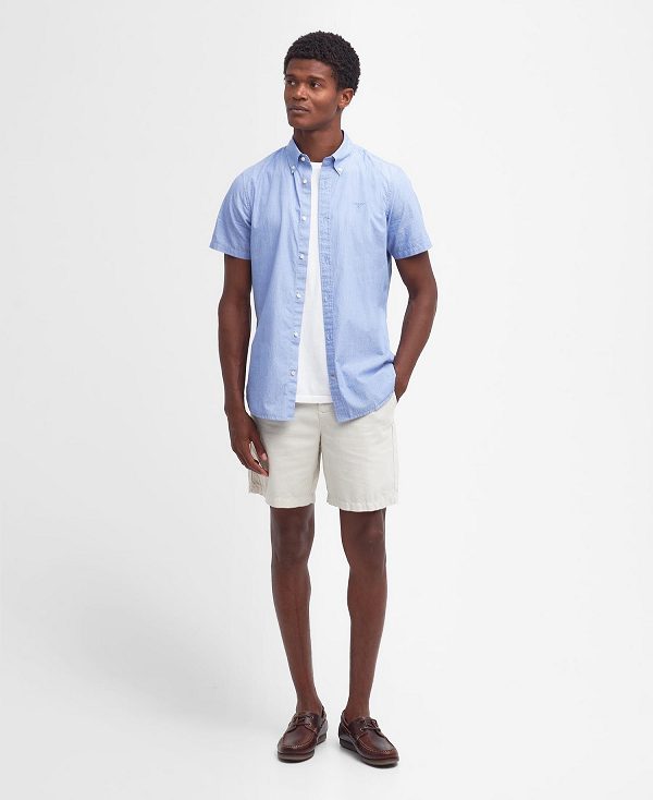 Barbour Crest Poplin Tailored Short-sleeved Shirt μπλε | BABO87709