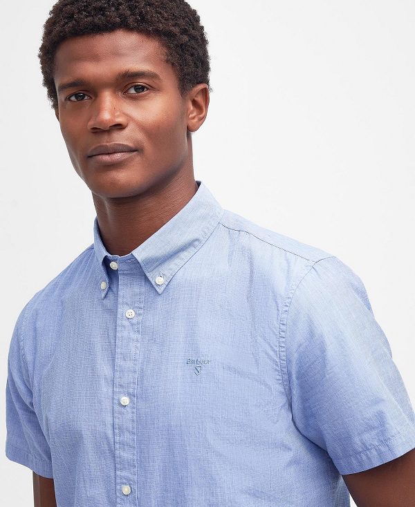 Barbour Crest Poplin Tailored Short-sleeved Shirt μπλε | BABO87709