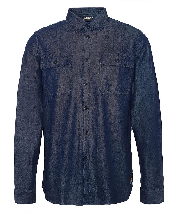 Barbour Dalston Long-sleeved Denim Shirt σκουρο μπλε | BABO87681