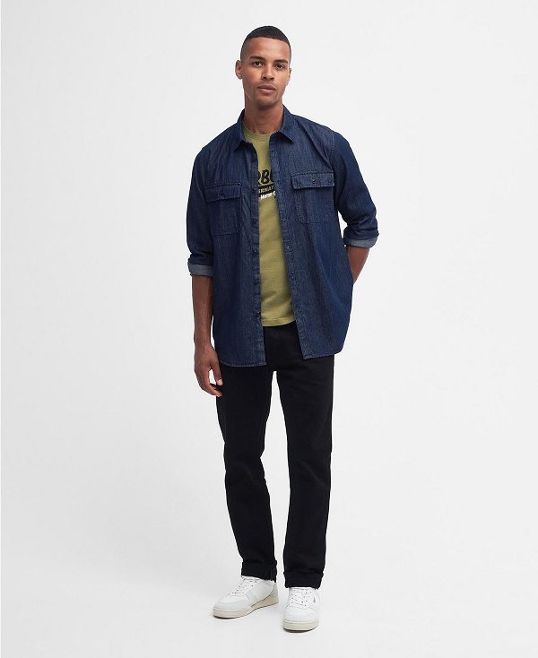 Barbour Dalston Long-sleeved Denim Shirt σκουρο μπλε | BABO87681