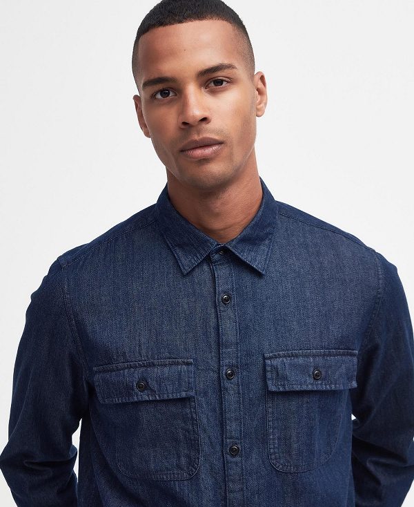 Barbour Dalston Long-sleeved Denim Shirt σκουρο μπλε | BABO87681