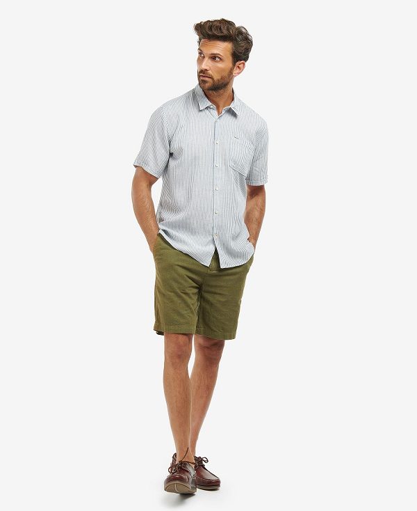 Barbour Deerpark Tailored Short-sleeved Shirt μπλε | BABO87594