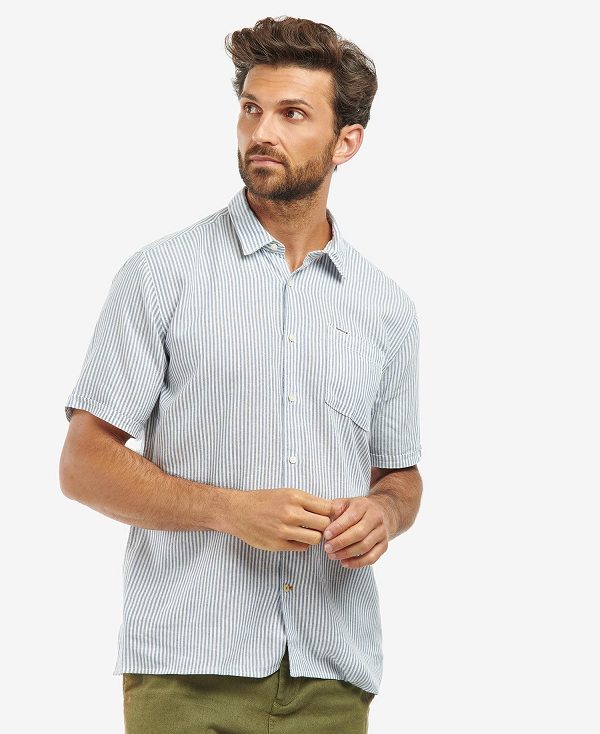 Barbour Deerpark Tailored Short-sleeved Shirt μπλε | BABO87594