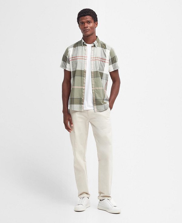 Barbour Douglas Tailored Short-sleeved Shirt Ελιά | BABO87749
