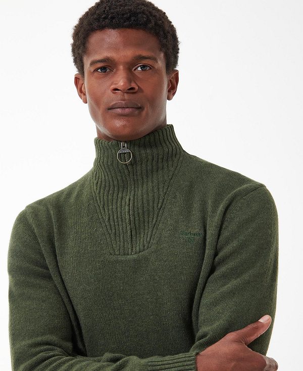 Barbour Essential L/Wool Half Zip Jumper Ελιά | BABO88510