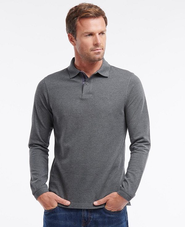 Barbour Essential Long-sleeve Polo Shirt γκρι | BABO88233