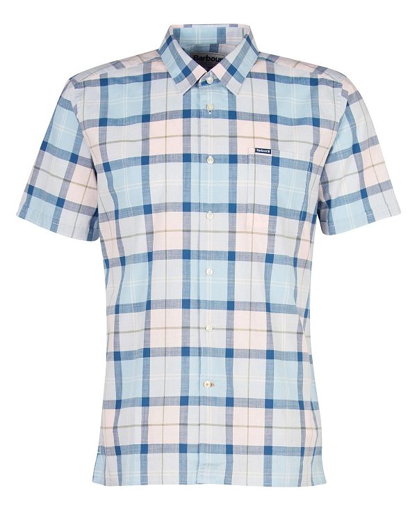 Barbour Gordon Tailored Short-sleeved Shirt ροζ ανοιχτο μπλε | BABO87601