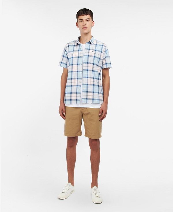 Barbour Gordon Tailored Short-sleeved Shirt ροζ ανοιχτο μπλε | BABO87601