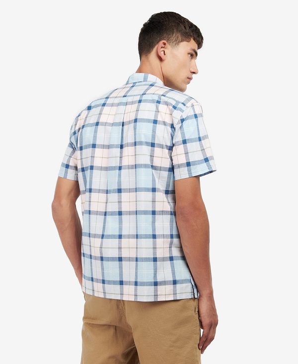 Barbour Gordon Tailored Short-sleeved Shirt ροζ ανοιχτο μπλε | BABO87601