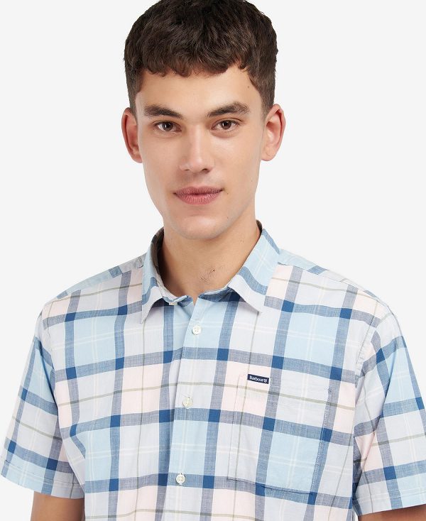 Barbour Gordon Tailored Short-sleeved Shirt ροζ ανοιχτο μπλε | BABO87601