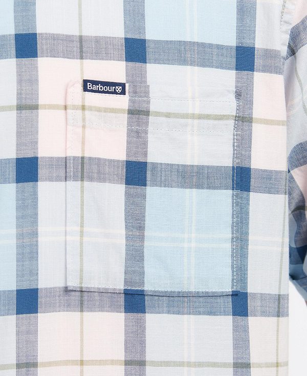 Barbour Gordon Tailored Short-sleeved Shirt ροζ ανοιχτο μπλε | BABO87601