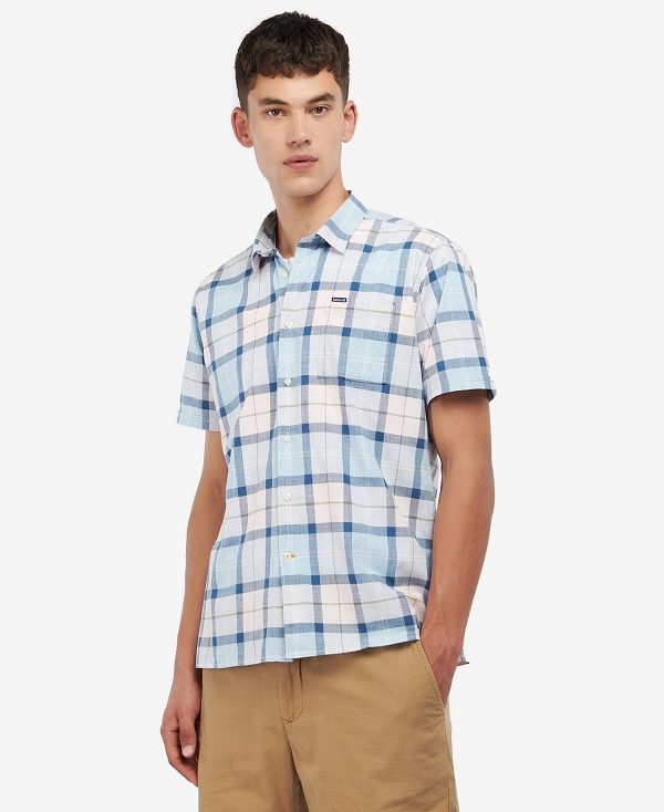 Barbour Gordon Tailored Short-sleeved Shirt ροζ ανοιχτο μπλε | BABO87601