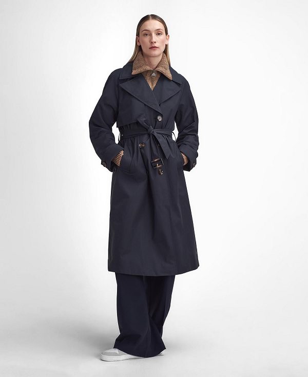 Barbour Gwyn Showerproof Trench Coat μαυρα σκούρο κοκκινα | BABO89417