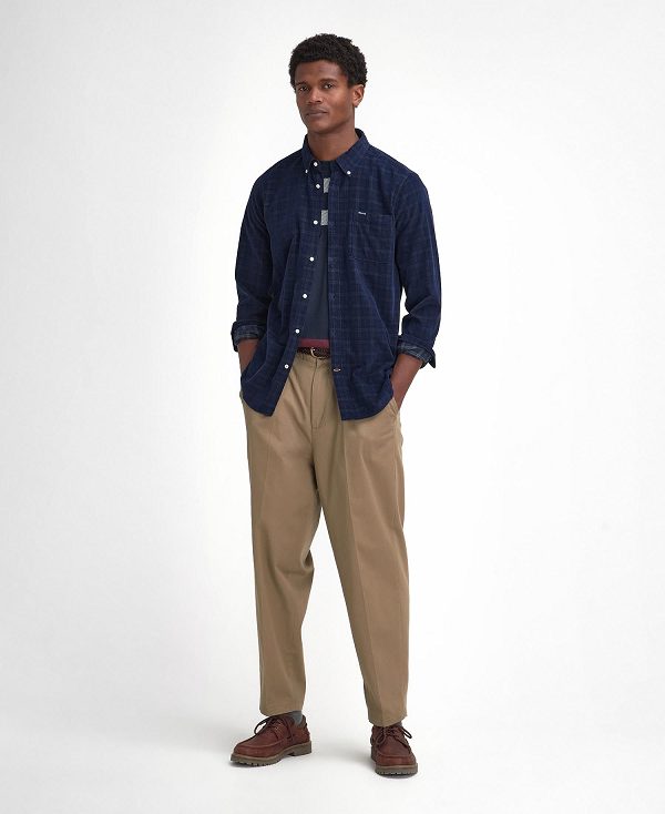 Barbour Harthill Tailored Long Sleeved Cord Shirt σκουρο μπλε | BABO87809