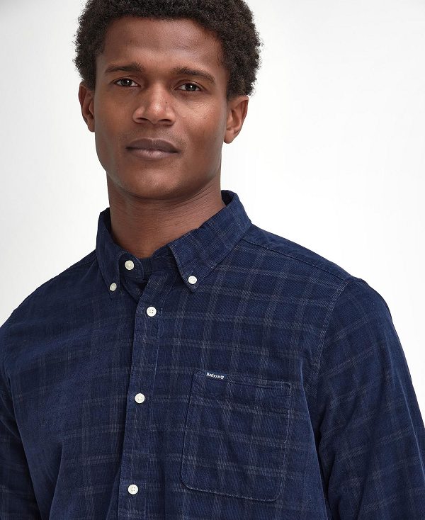 Barbour Harthill Tailored Long Sleeved Cord Shirt σκουρο μπλε | BABO87809