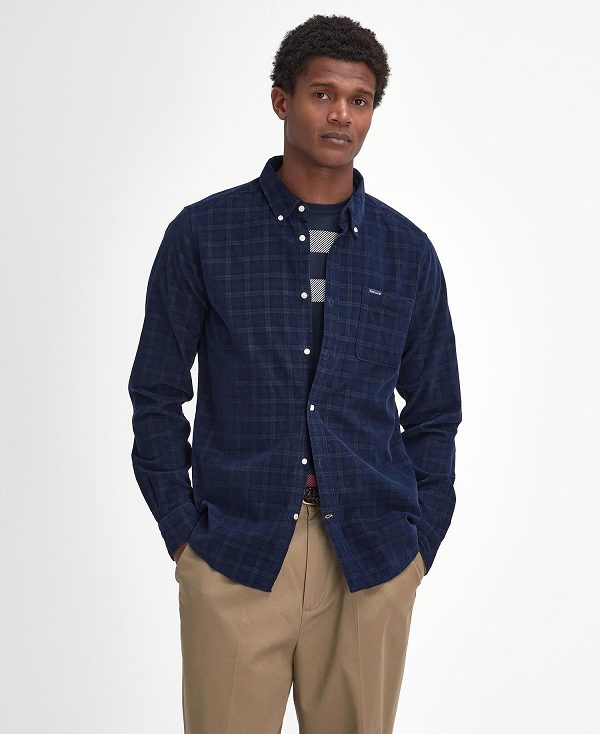 Barbour Harthill Tailored Long Sleeved Cord Shirt σκουρο μπλε | BABO87809