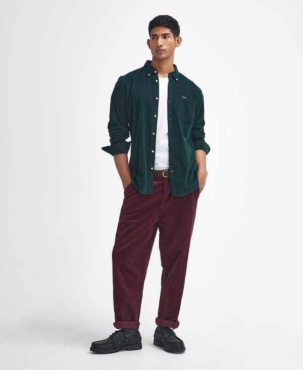 Barbour Harthill Tailored Long Sleeved Cord Shirt πρασινο | BABO87810