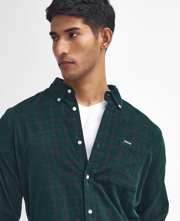Barbour Harthill Tailored Long Sleeved Cord Shirt πρασινο | BABO87810