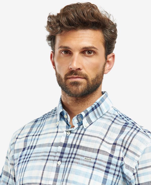 Barbour Hartley Regular Short-sleeved Checked Shirt μπλε | BABO87624