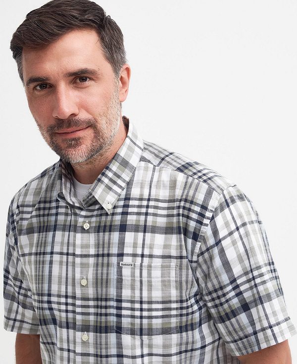 Barbour Hartley Regular Short-sleeved Checked Shirt Ελιά | BABO87731
