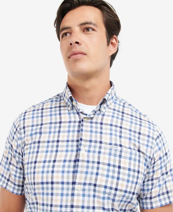 Barbour Kinson Tailored Short-sleeved Shirt μπλε | BABO87604