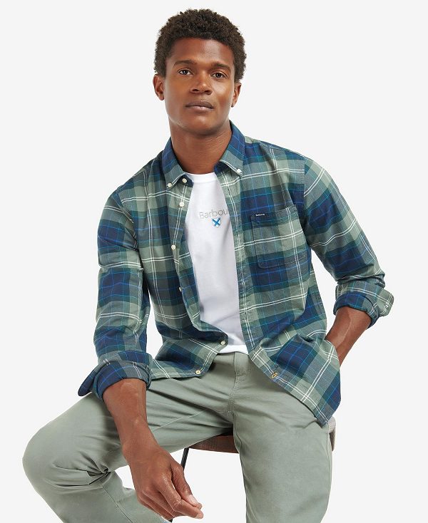 Barbour Lewis Tailored Long-sleeved Shirt μπλε | BABO87608