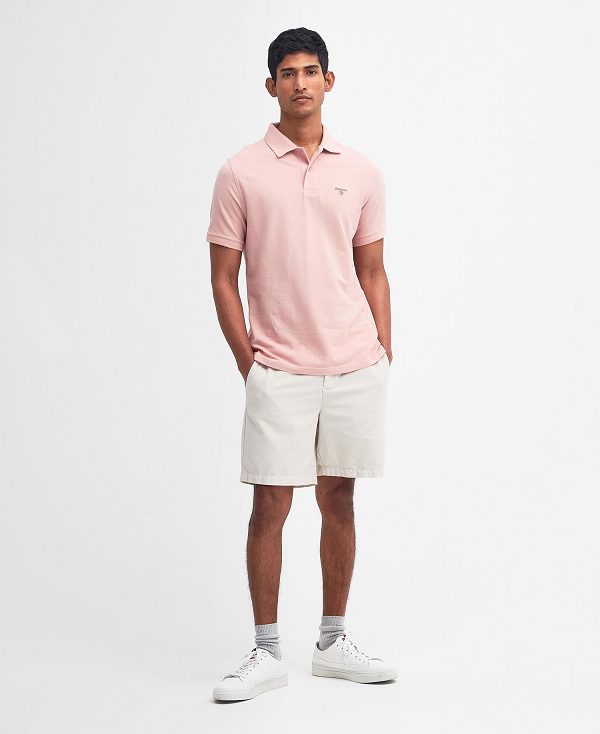 Barbour Lightweight Sports Polo Shirt ροζ ασπρα | BABO88091