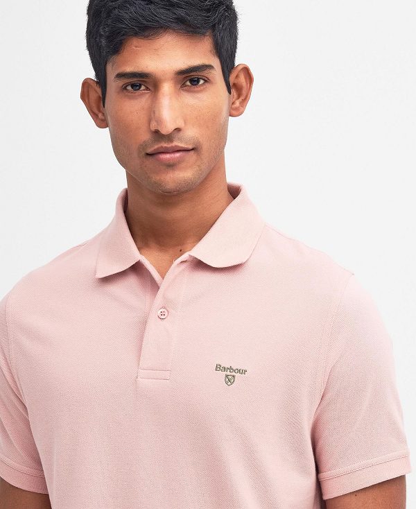Barbour Lightweight Sports Polo Shirt ροζ ασπρα | BABO88091
